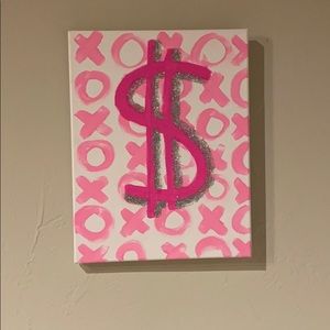 Pink and silver glitter money sign painting brandy